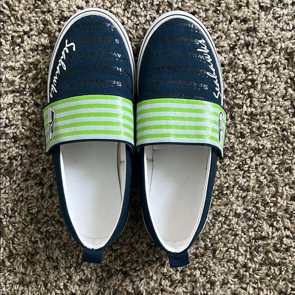 Seahawks Navy and Green Shoes, size 7
